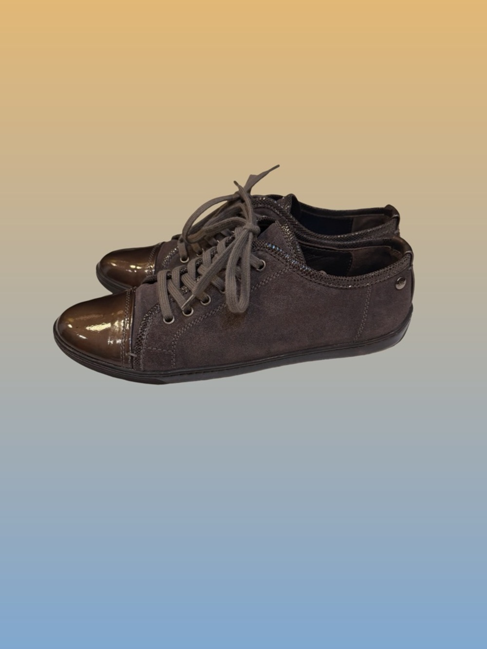 AGL Attilio Giusti Leombruni Sneaker EU 37.5 Brown Suede Patent Cap Toe Italy